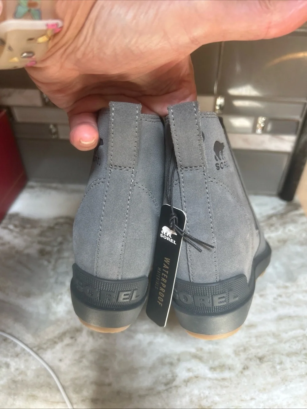 Sorel Evie II Chelsea Women Casual Boots, GREY LEATHER Waterproof Sz 5 New Wedge